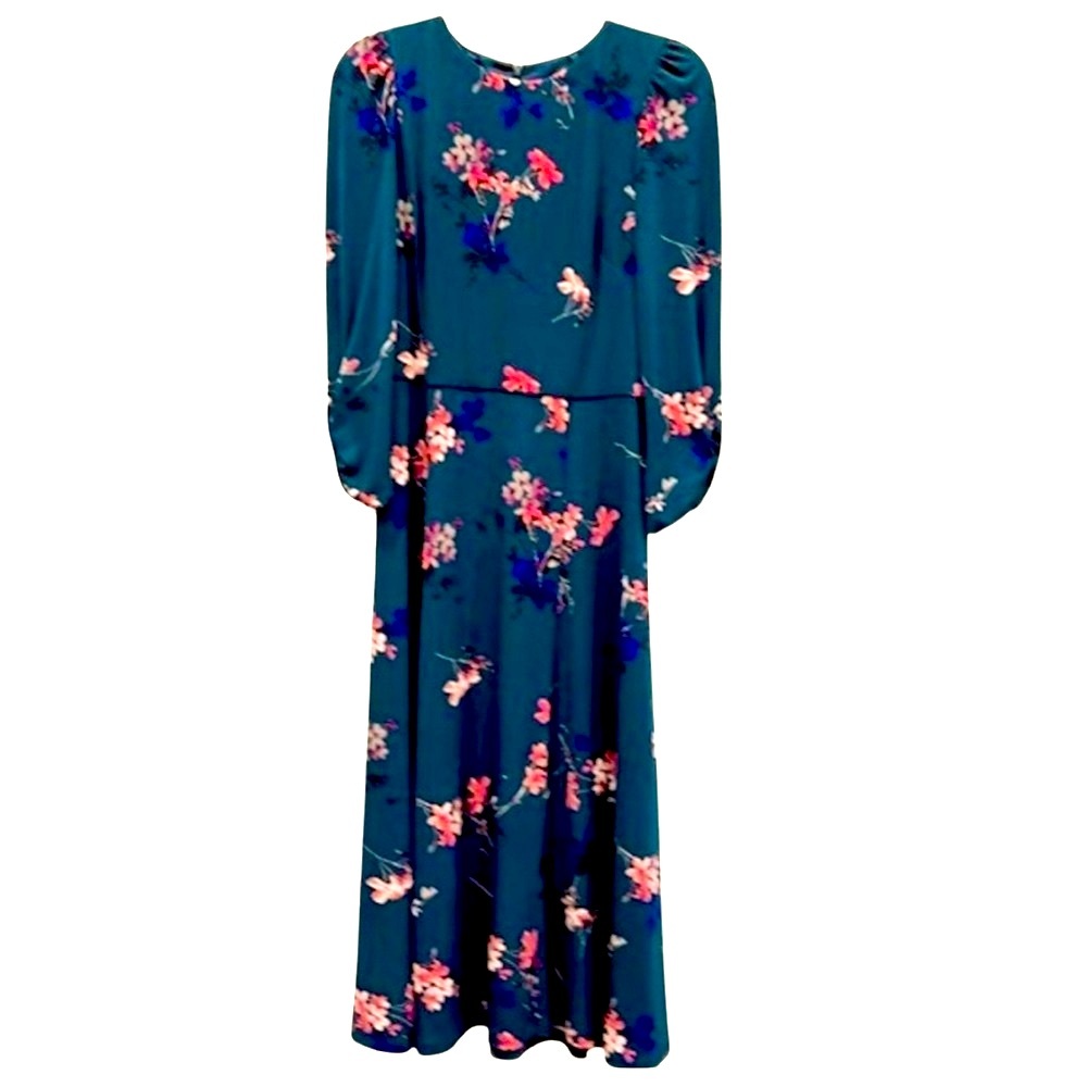 ELIZA J Green Floral Dress Long Sleeves